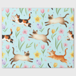 Papel De Presente Springtime Cat Parade – Leaping Felines & Blossoms