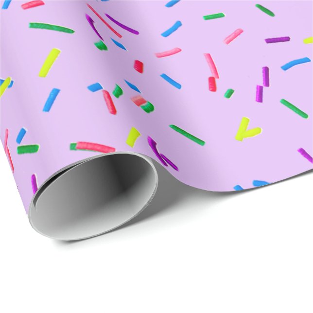 Papel De Presente Sprinkles De Doces Em Roxo (Ponta do rolo)