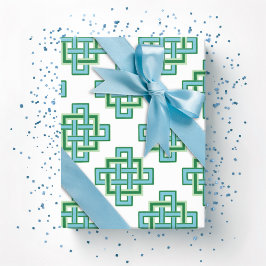 Papel De Presente Square Endless Knot in Green and Aqua