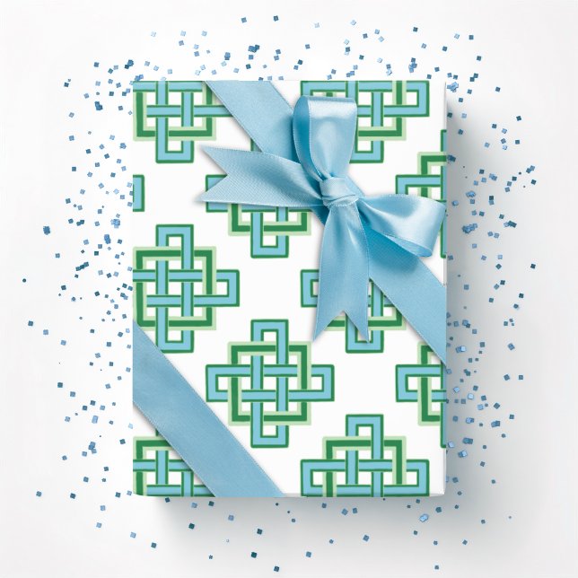 Papel De Presente Square Endless Knot in Green and Aqua (Criador carregado)