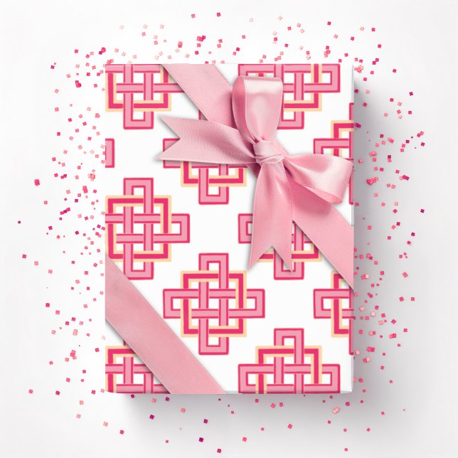 Papel De Presente Square Endless Knot in Pink and Orange (Criador carregado)