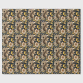 Papel De Presente Squirrel and Yellow Canary with Flowers Pattern