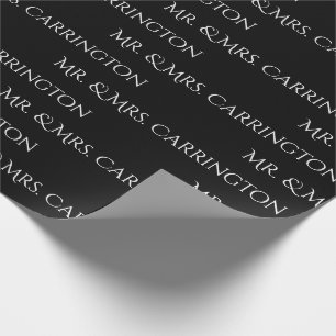 Papel De Presente Sr. e Sra. Name Script Black White Chic Wedding