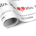 Papel De Presente Sr. e Sra. Red Heart Wedding<br><div class="desc">O Sr. e a Sra. Red Heart...  papel de embrulho de presente...  perfeito para os recém-casados...  senhor e perde papel personalizado de embrulho para o casamento/aniversário de Ricaso</div>