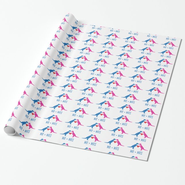 Papel De Presente Sr+Sra - Dinossauros de Amor (Desenrolado)