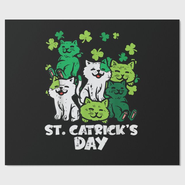 Papel De Presente St Patricks Catricks Day Cats Saint Pattys (Aberto)