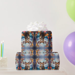Papel De Presente Stag Deer com rabiscos de flores