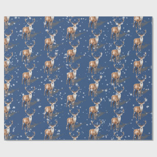 Papel De Presente Stag Reindeer First Snowfall Christmas Blue