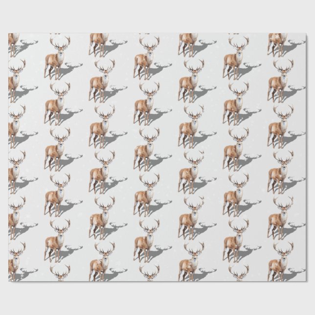 Papel De Presente Stag Reindeer First Snowfall White (Aberto)