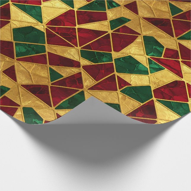 Papel De Presente Stained Glass Style Christmas Red Green Gold  (Ponta)
