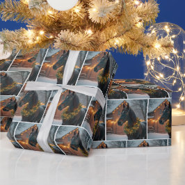 Papel De Presente Stallion Vestindo uma coroa de Natal