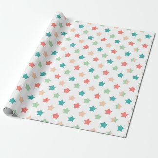 Papel De Presente Star Patterns: Red, Green, Blue, and Peach Delight