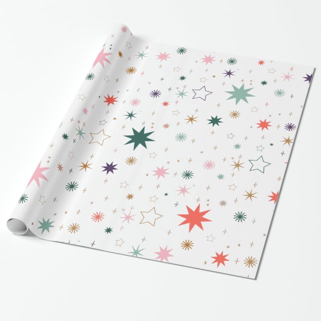 Papel De Presente Starburst Whimsical e padrão Star (Desenrolado)