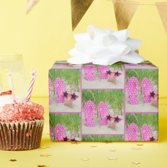 Papel De Presente Starfish e Flip-Flops na Areia (Festa de aniversário)