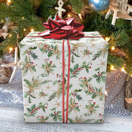 Papel De Presente Starfish e Holly da praia do Natal tropical