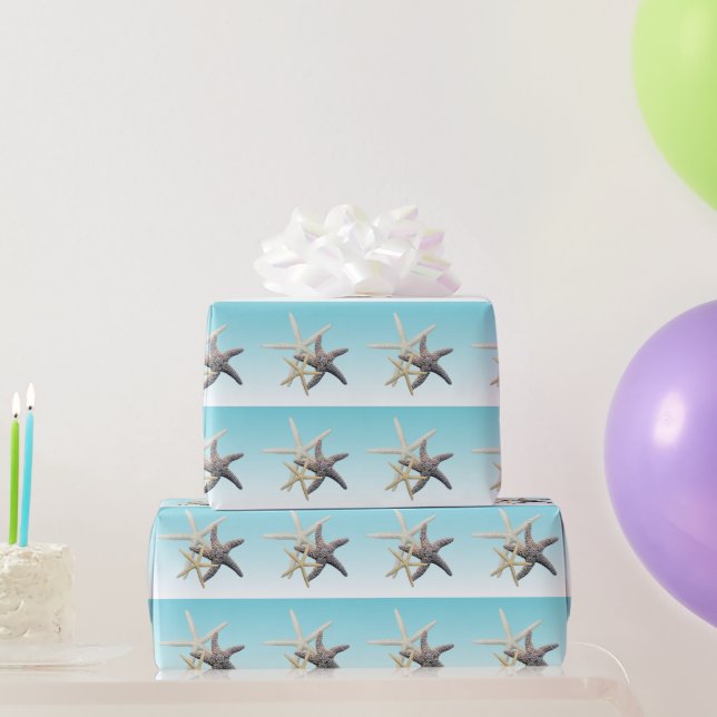 Papel De Presente Starfish Family Light Blue Birthday Wrappaper (Presentes para festas)