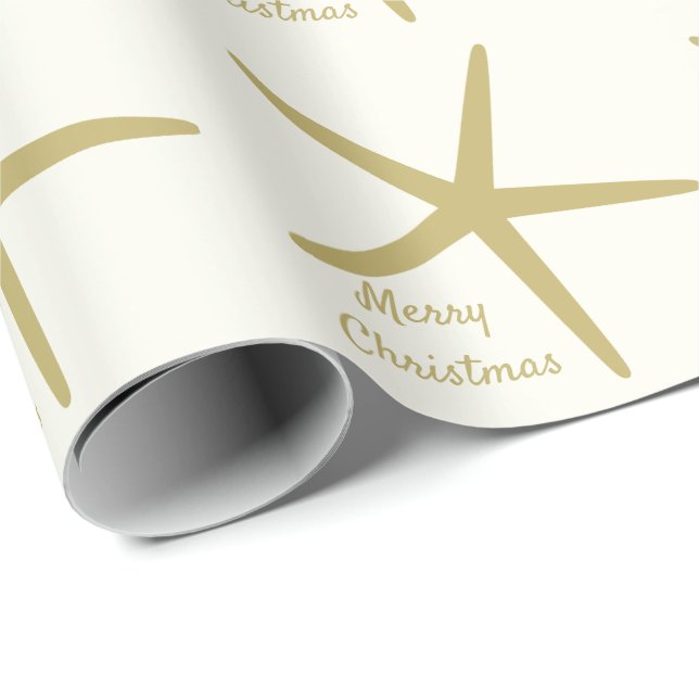 Papel De Presente Starfish Feliz Natal Sépia Dourado de Branco 2023 (Ponta do rolo)