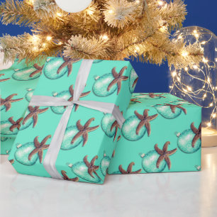 Papel De Presente Starfish Ornament Pattern Turquoise Natal