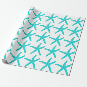 Papel De Presente Starfish Padrão Praia Azul Azul Natal Branco
