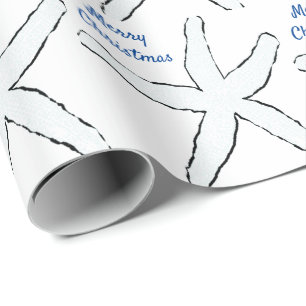 Papel De Presente Starfish Padrões Blue White Beach Feliz Natal