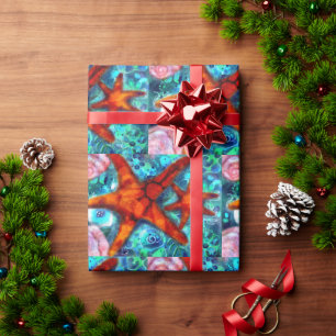 Papel De Presente Starfish Seashells Beach Teal Pink