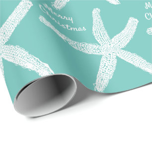 Papel De Presente Starfish Teal White Beach Feliz Natal 2023