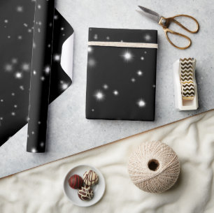 Papel De Presente Starlight Sparkles Black and White Stars