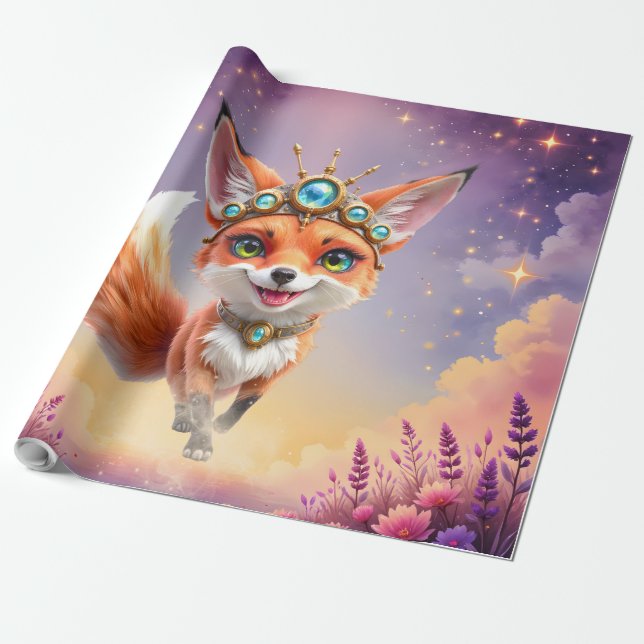 Papel De Presente Starlit Fox of the Moonlit Meadows.  (Desenrolado)