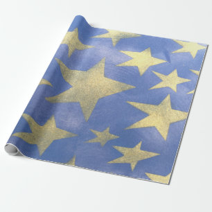 Papel De Presente Starry Blue e Dourado