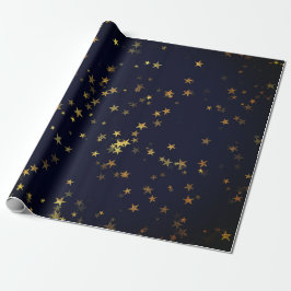 Papel De Presente Starry Night Blue Marinho Forest Dourado Confetti