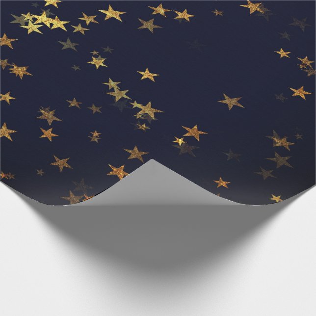 Papel De Presente Starry Night Blue Marinho Forest Dourado Confetti (Ponta)
