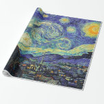 Papel De Presente Starry Night por van Gogh<br><div class="desc">Van Gogh era obcecado pelo simbolismo de objetos luminosos e de cor. A lâmpada era um símbolo de calma e segurança. A estrela simbolizou a fé, e a luz gasosa, as realidades humanas. O azul ultramarino profundo era infinito, enquanto o vermelho e o verde expressavam "essas coisas terríveis, as paixões...</div>