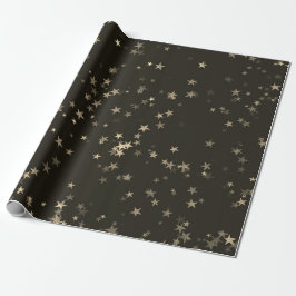 Papel De Presente Starry Night Sepia Brown Forest Dourado Confetti