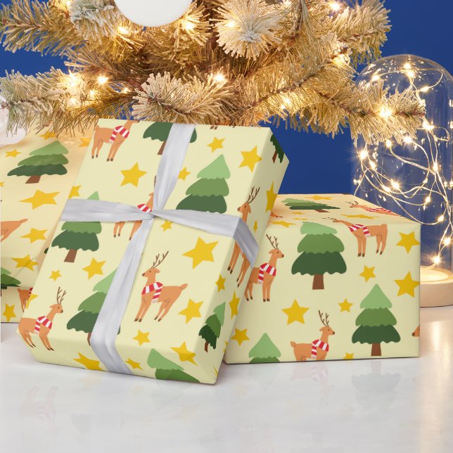Papel De Presente Starry Woodland Christmas Reindeer Yellow Seamless (Feriados)