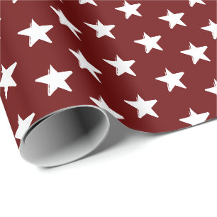 Papel De Presente Stars Burgundy Maroon White Standard