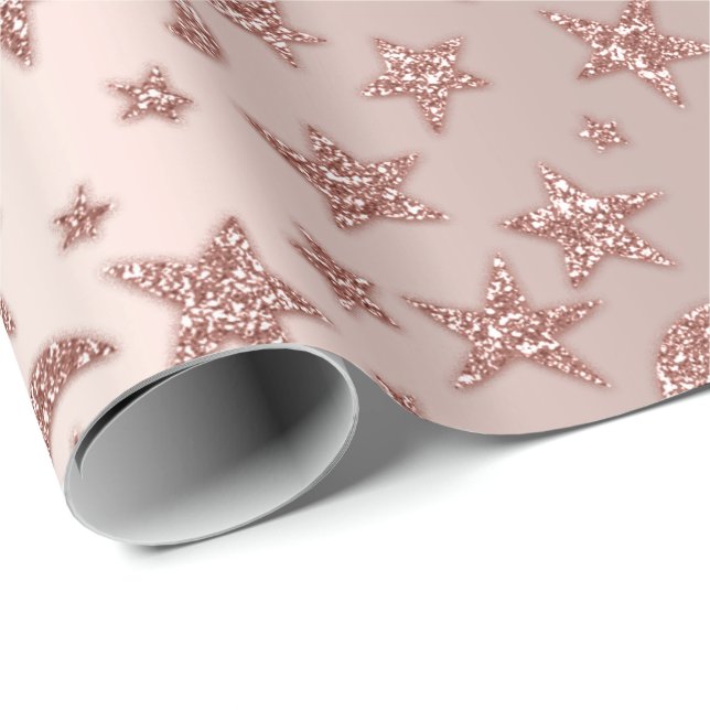 Papel De Presente Stars Moon Skinny Rosa Blush Sparly Pastel VIP (Ponta do rolo)