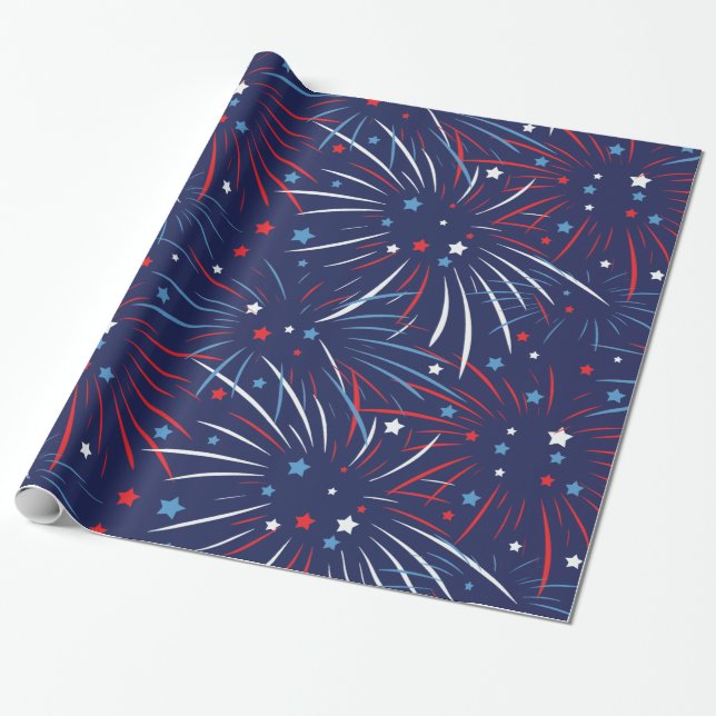 Papel De Presente Stars Red White Blue Fireworks (Desenrolado)