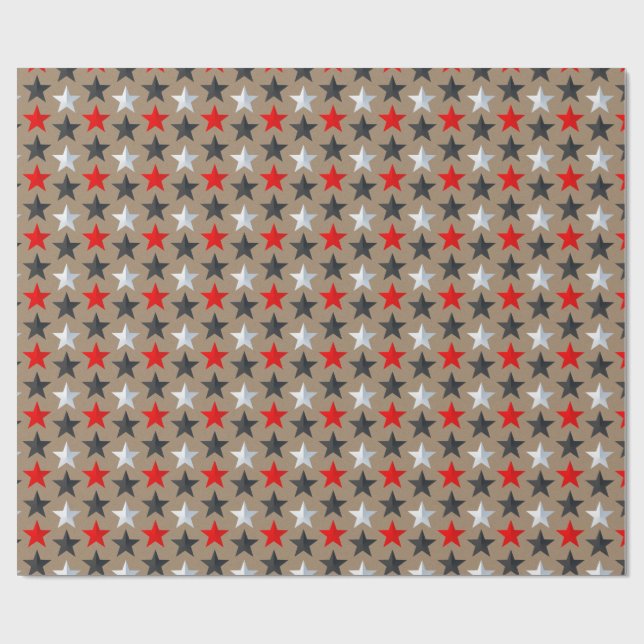 Papel De Presente Stars Russo Kraft Negro Brilhante Vermelho Silver (Aberto)