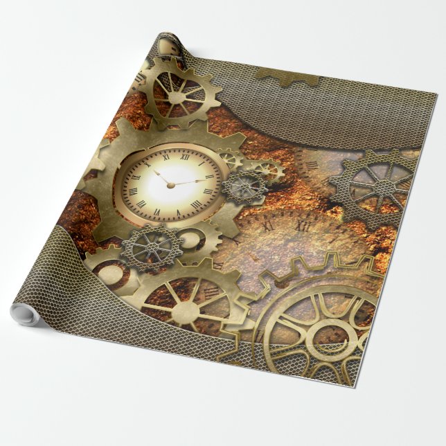 Papel De Presente Steampunk, design ouro (Desenrolado)