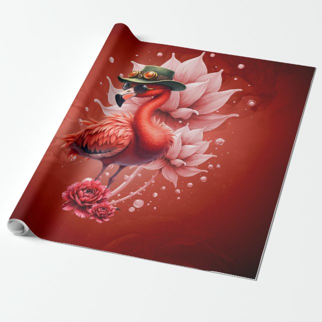 Papel De Presente Steampunk Flamingo - Trabalho de arte Digital Fant (Desenrolado)