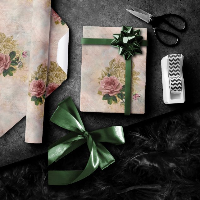 Papel De Presente Steampunk Glam | Corante Dourado e Rosa (Criador carregado)