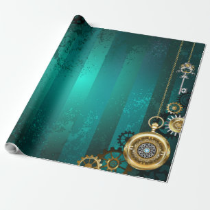 Papel De Presente Steampunk Jewelry Watch em um fundo verde