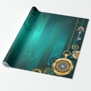 Papel De Presente Steampunk Jewelry Watch em um fundo verde