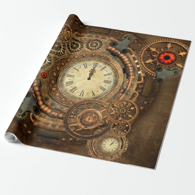 Papel De Presente Steampunk, maquinismo de relojoaria maravilhoso (Desenrolado)