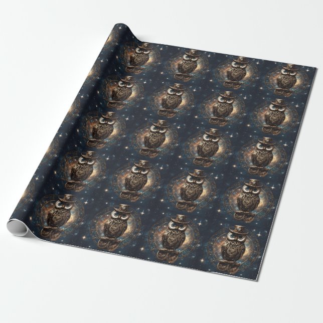 Papel De Presente Steampunk Owl (Desenrolado)