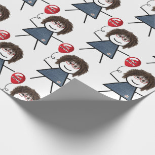 Papel De Presente Stick Girl Com Balão Vermelho De Aniversário