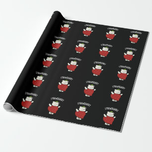 Papel De Presente Strawbeary Funny Strawberry Bear Pun Dark BG