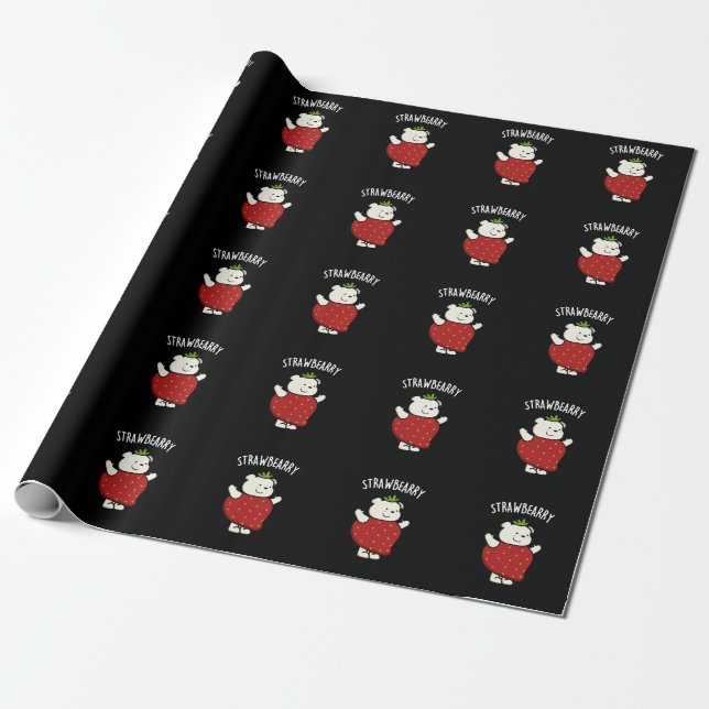 Papel De Presente Strawbeary Funny Strawberry Bear Pun Dark BG (Desenrolado)