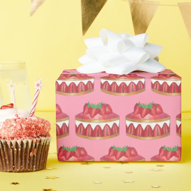 Papel De Presente Strawberry Fraisier Cake (pastelaria) (Festa de aniversário)