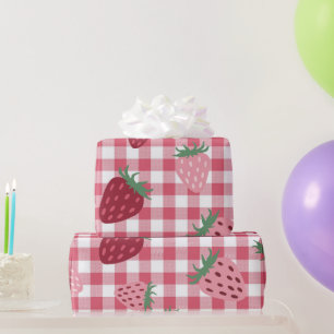 Papel De Presente Strawberry Gingham Pattern